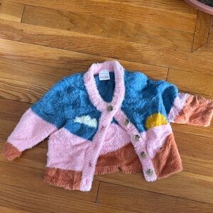 Hanna Andersson Pink and Blue Fuzzy Cardigan